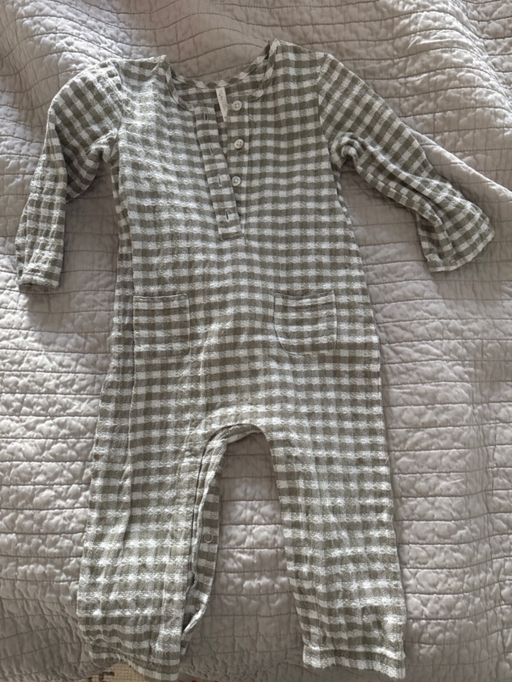 Rylee + Cru Beige and White Gingham Kids One-Piece Footie